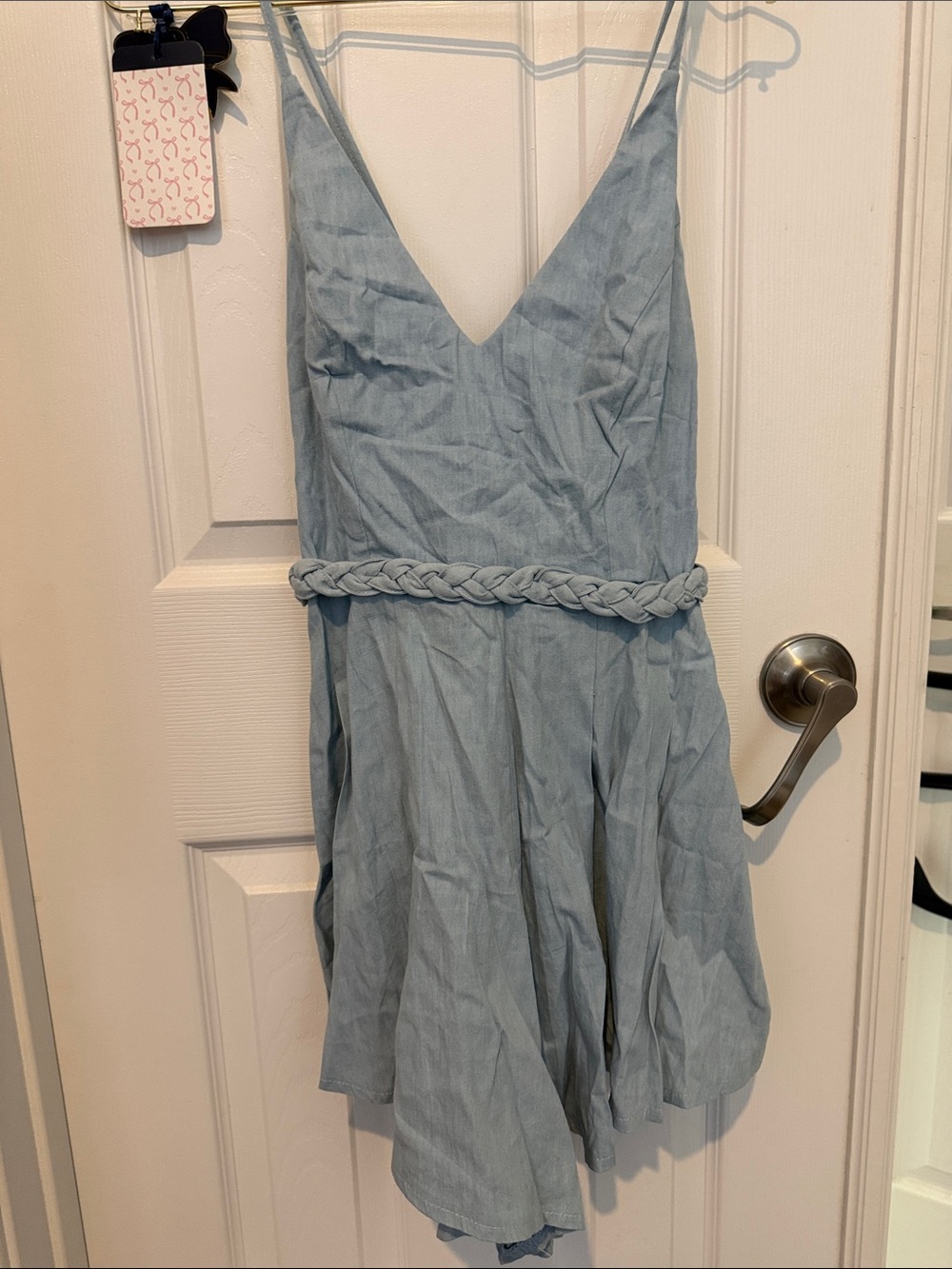 Light Blue V-Neck Braided-Waist Sundress